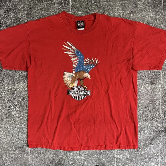 Harley-Davidson Other - Men's Vintage 90's Harley Davidson Motorcycles Red USA Flag Eagle T Shirt Sz XL